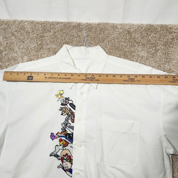 Vintage 90s Looney Tunes Embroidered Button Down Shirt Mens L Bugs Bunny READ - Picture 9 of 12
